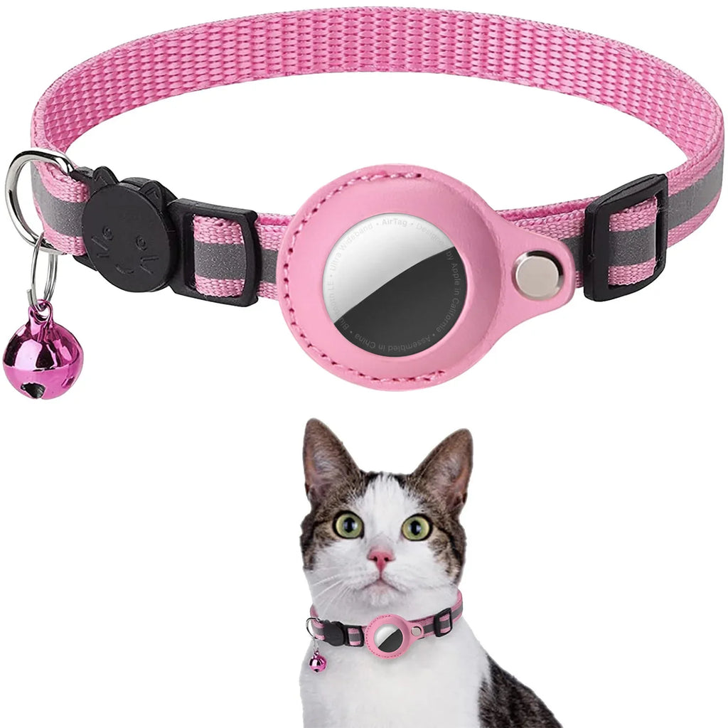 Collier chat support AirTag étanche avec grelot — réfléchissant