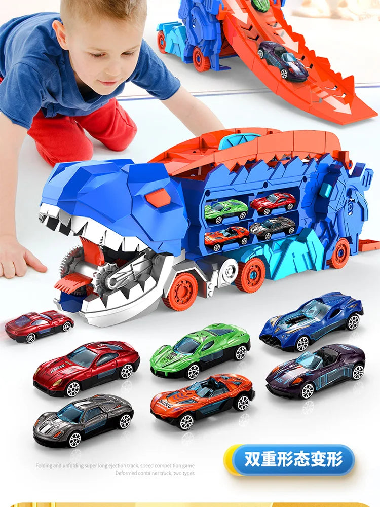 Camion Dinosaure avec Piste Pliable & Mini Voitures – Jouet Enfant 3+
