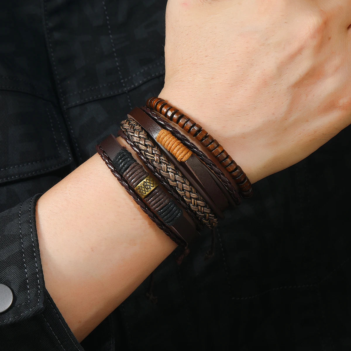 Bracelet Homme Luxe – Set de 4 Bracelets Tressés en Cuir (Style Ethnique Tribal)