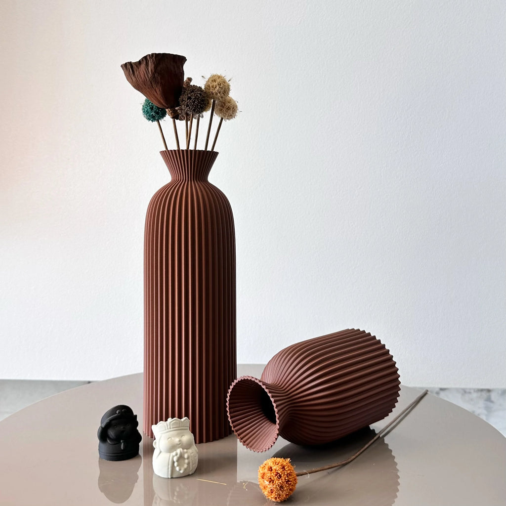 Vase Décoratif Ondulé – Lot de 2 – Design Moderne pour Fleurs Séchées