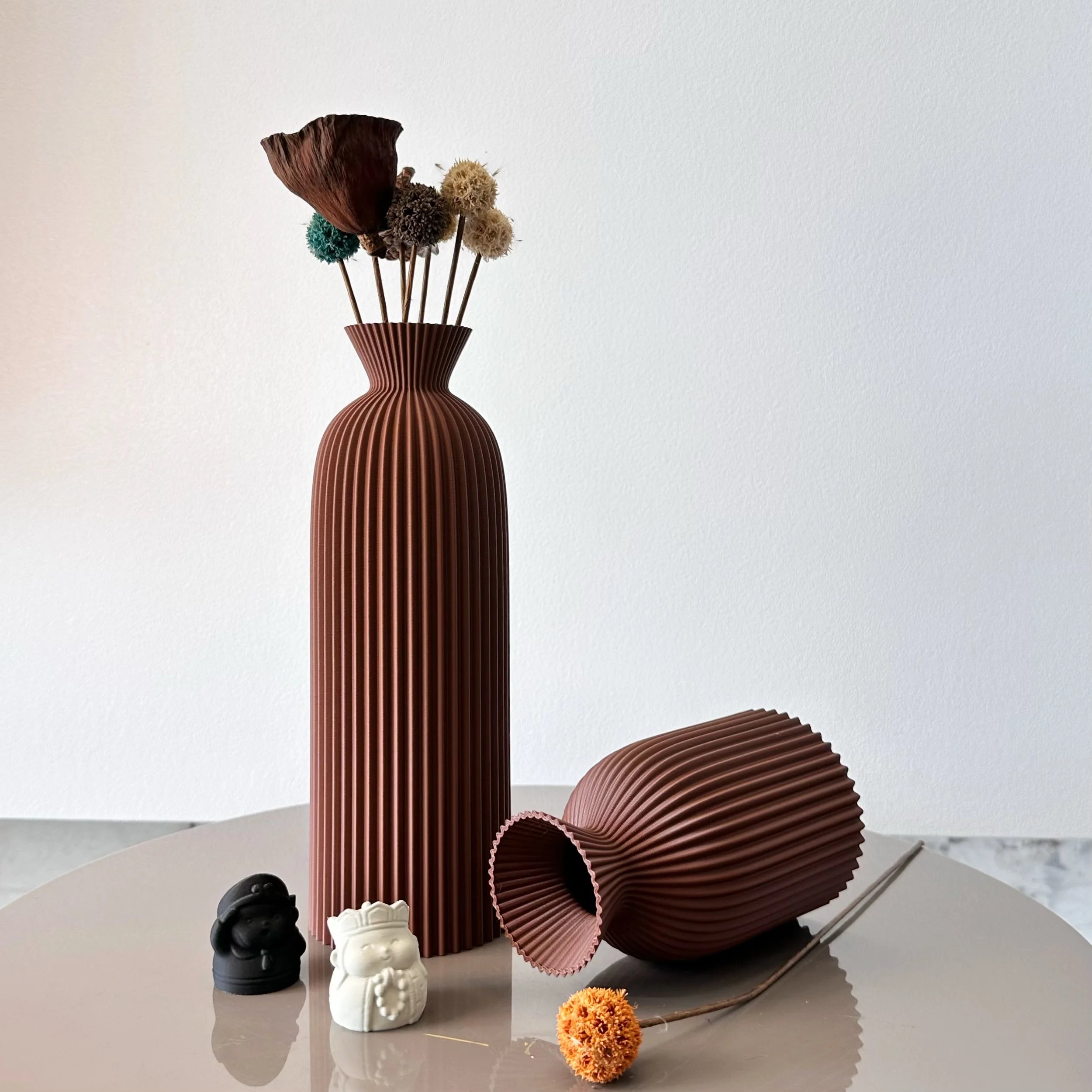 Vase Décoratif Ondulé – Lot de 2 – Design Moderne pour Fleurs Séchées