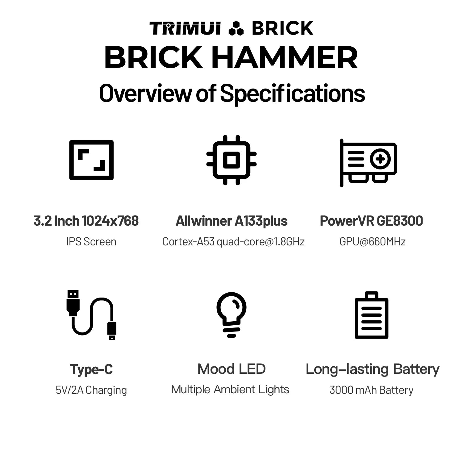 Console Portable TRIMUI Brick Hammer – Métal Premium 3,2" IPS HD