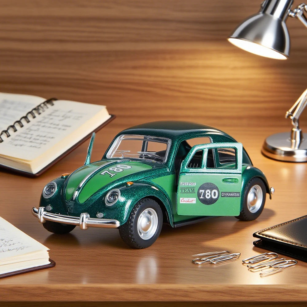 Voiture Miniature Coccinelle Verte Rétro – 1:32 | Mécanisme à Friction, Portes Ouvrantes | Jouet & Décoration