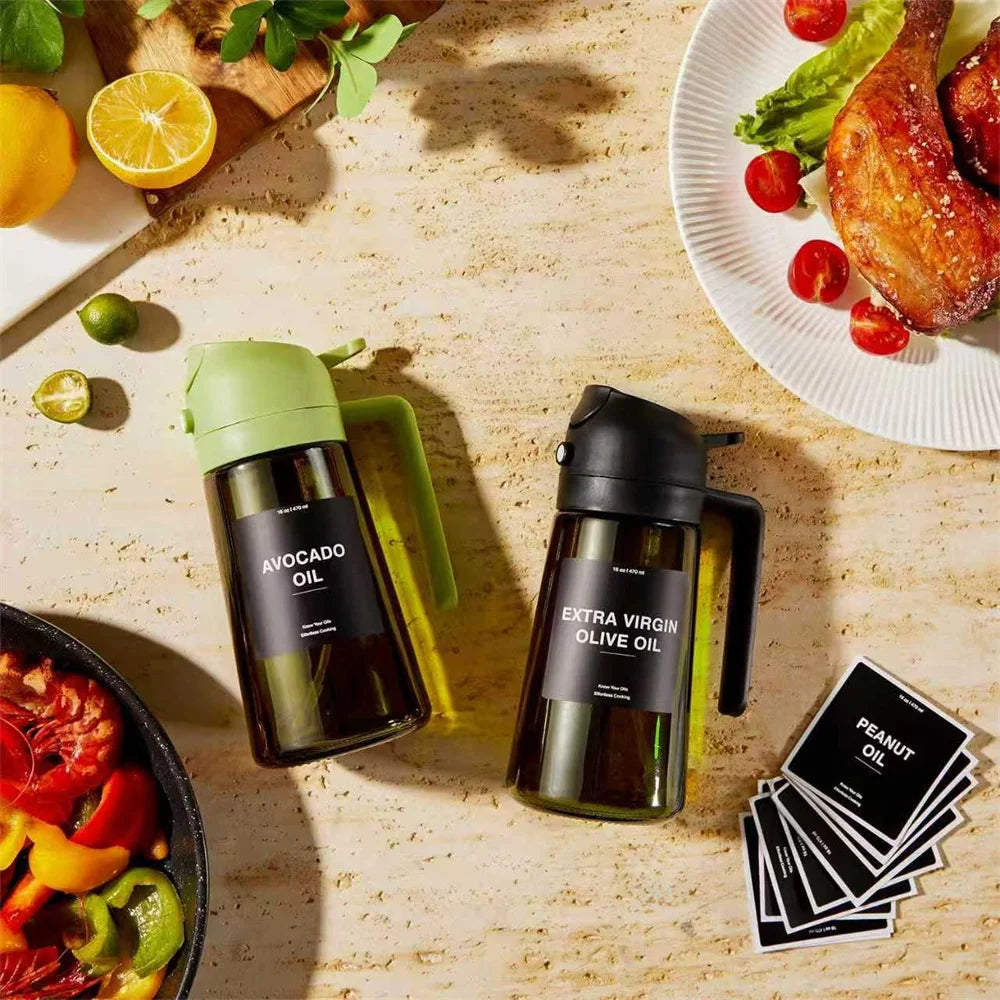 Pulvérisateur d’Huile 2 en 1 en Verre – Spray & Verseur 470 ml (Cuisine & Air Fryer)