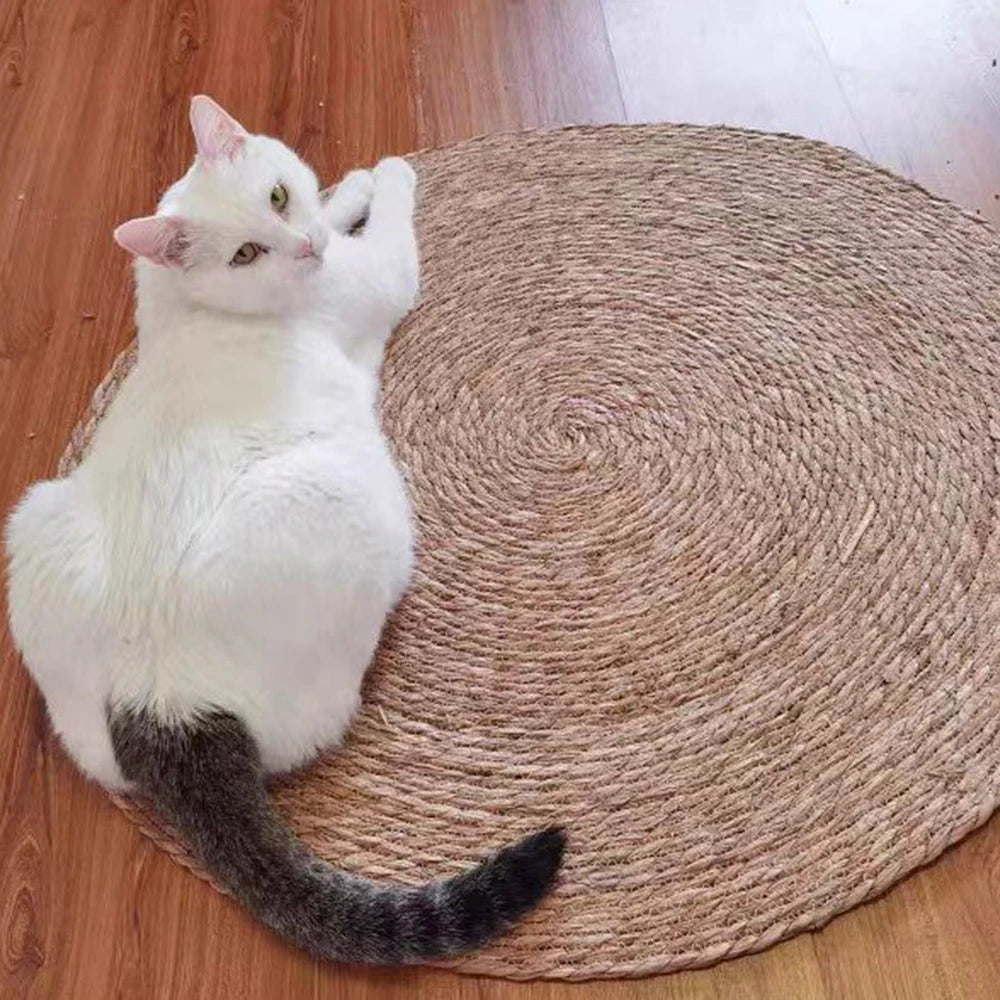 Tapis griffoir en rotin pour chat — protège-canapé