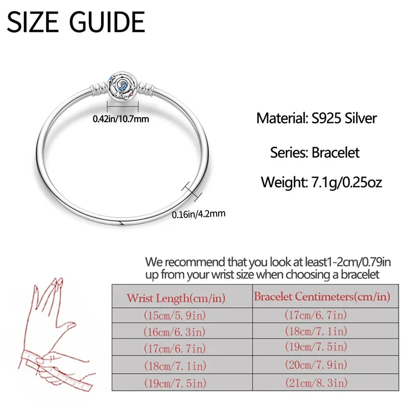 Bracelet en Argent 925 Original – Étoile, Lune & Trèfle Porte-Bonheur