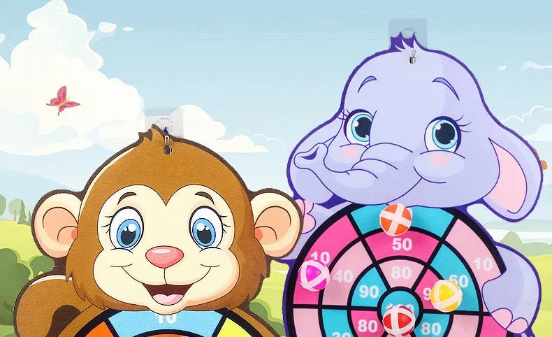 Jeu de Fléchettes Enfants – Cible Velcro 30 cm + 6 Balles – Montessori, Motricité & Fun (Éléphant / Crocodile / Lapin)