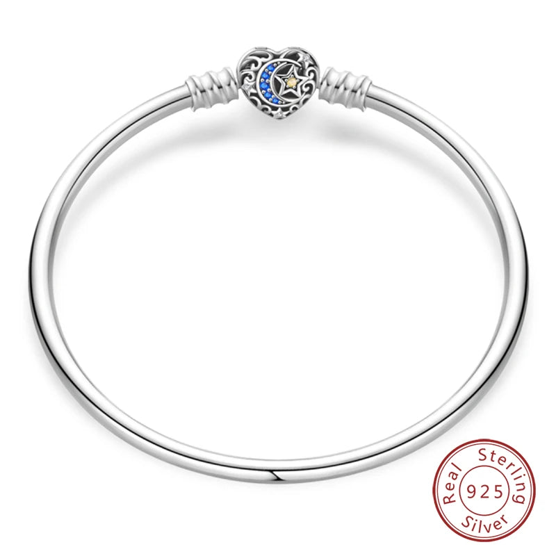 Bracelet en Argent 925 Original – Étoile, Lune & Trèfle Porte-Bonheur