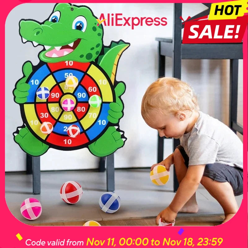 Jeu de Fléchettes Enfants – Cible Velcro 30 cm + 6 Balles – Montessori, Motricité & Fun (Éléphant / Crocodile / Lapin)