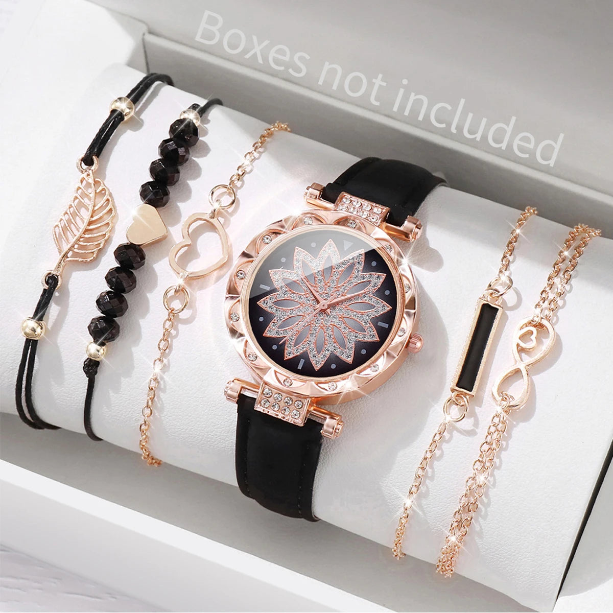 Montre Femme Cœur – Ensemble 6 Pièces Bracelet + Montre (Sans Boîte)