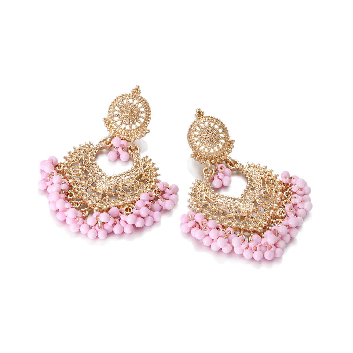 Boucles d’Oreilles Ethniques Cœur & Gland – Plaqué Or Style Bohème