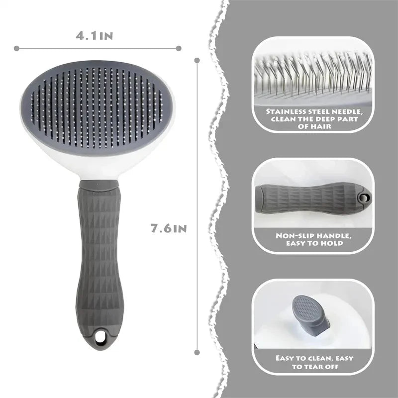 Brosse de toilettage auto-nettoyante pour chien et chat — bouton poussoir