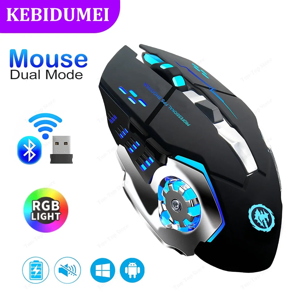 Souris Gaming Sans Fil RGB – Bluetooth 5.2 & 2.4G, Silencieuse, 3600 DPI