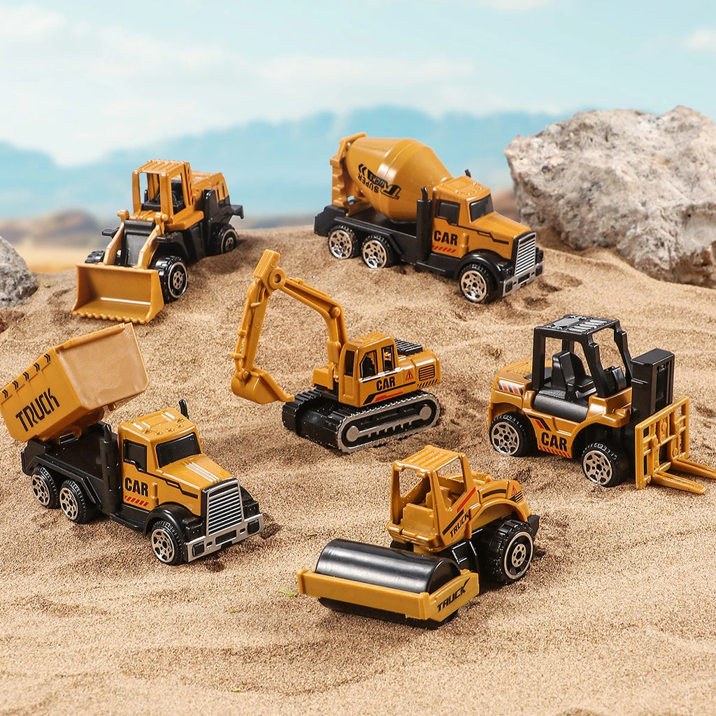 Set de 6 Véhicules d’Ingénierie en Alliage – Camions, Tracteurs & Pelles 1:64
