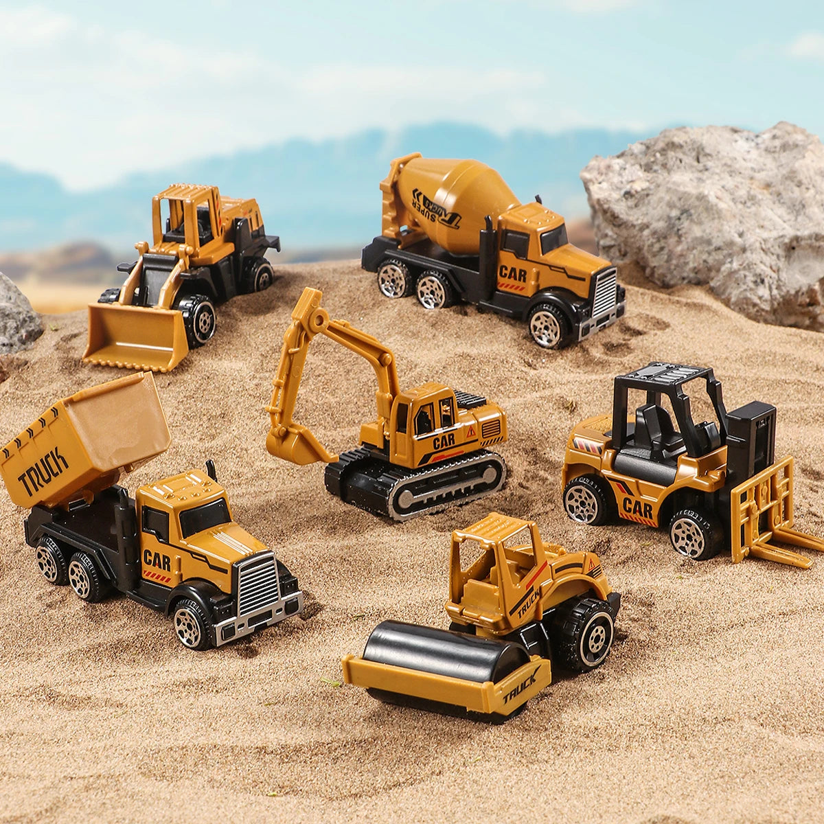 Set de 6 Véhicules d’Ingénierie en Alliage – Camions, Tracteurs & Pelles 1:64