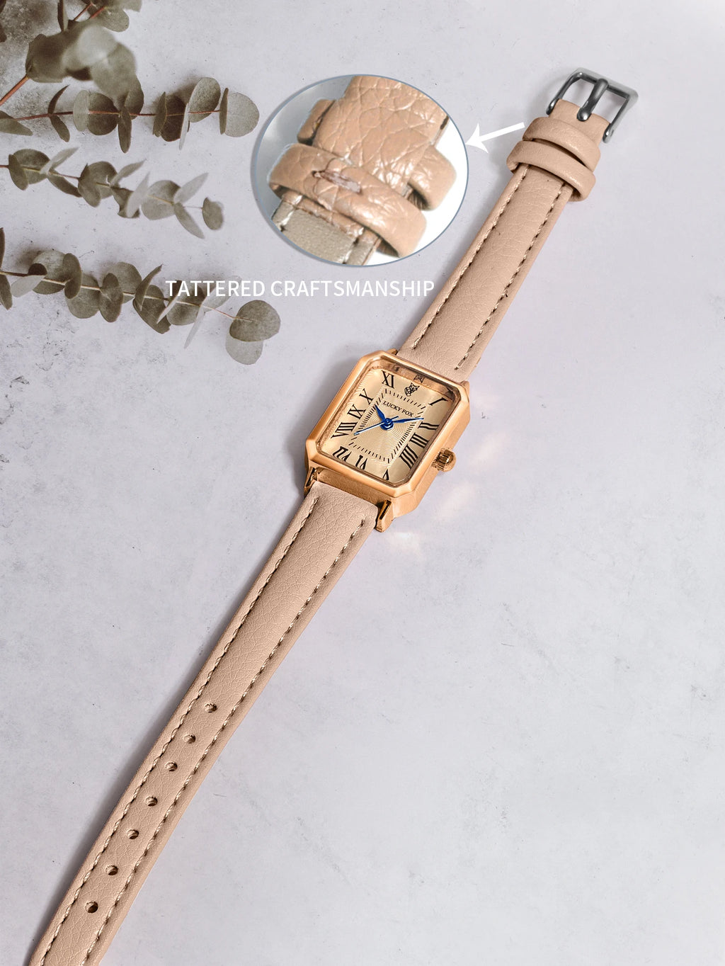 Montre Carrée Rétro Femme – Bracelet Cuir – LUCKYFOX L19
