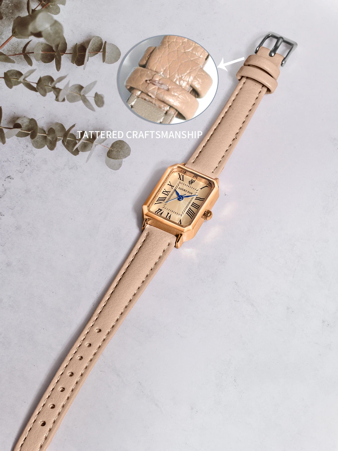 Montre Carrée Rétro Femme – Bracelet Cuir – LUCKYFOX L19