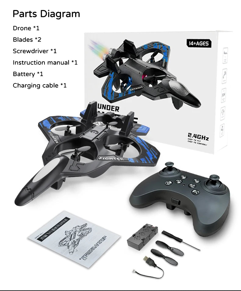 Avion RC L101 en Mousse – LED, Cascades 3D & Télécommande 2.4G