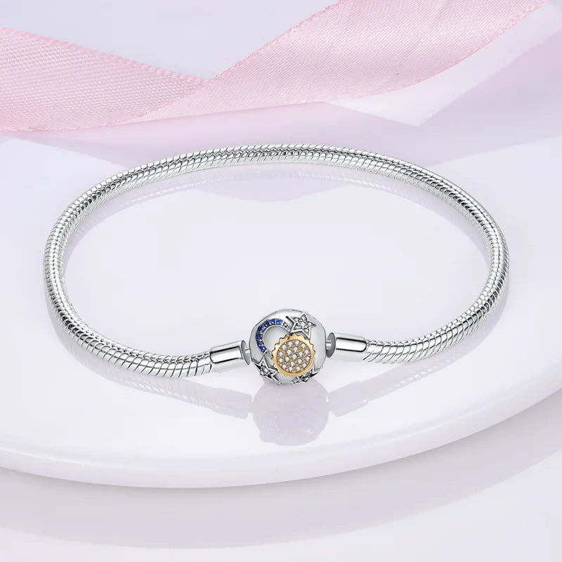 Bracelet en Argent 925 Original – Étoile, Lune & Trèfle Porte-Bonheur