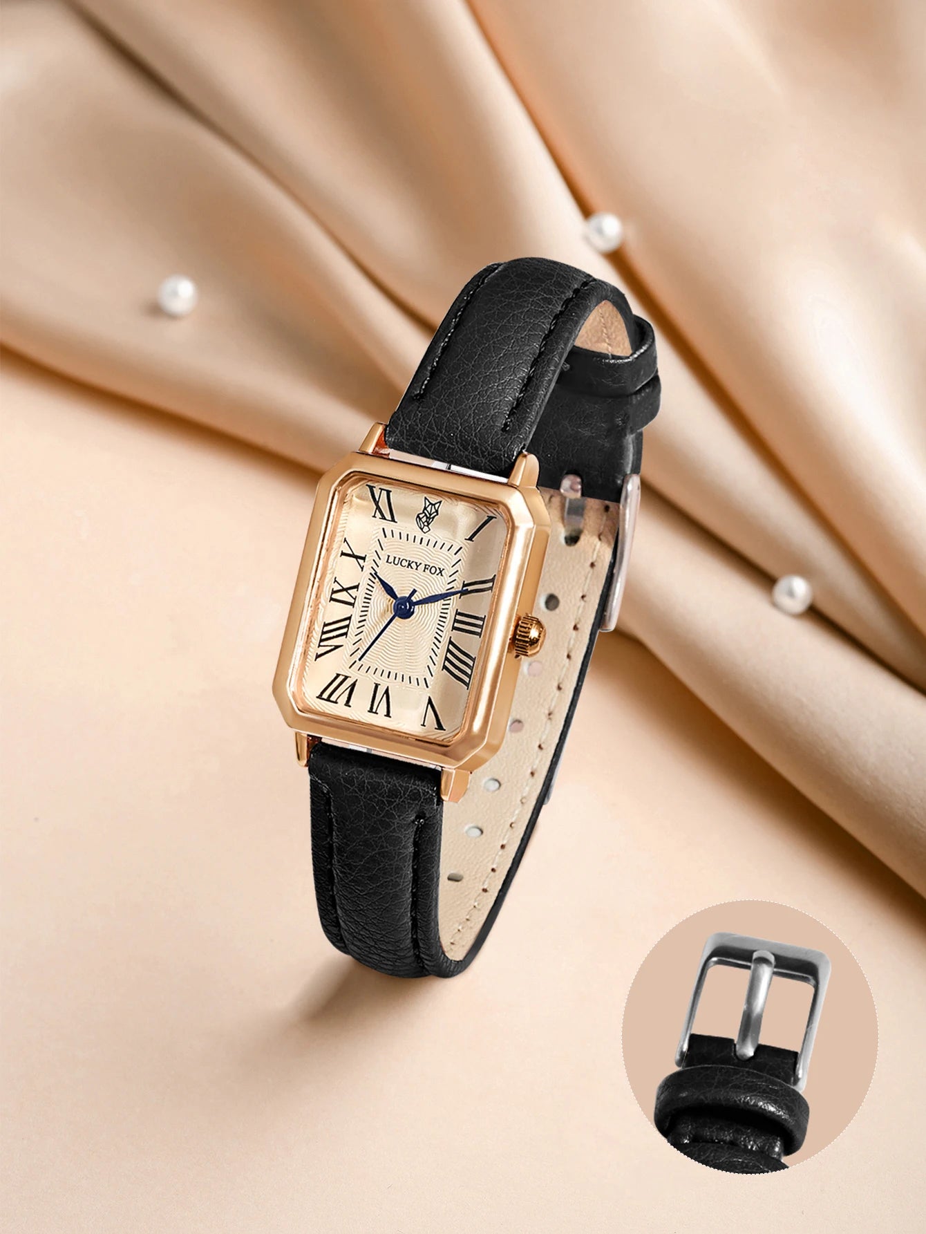 Montre Carrée Rétro Femme – Bracelet Cuir – LUCKYFOX L19