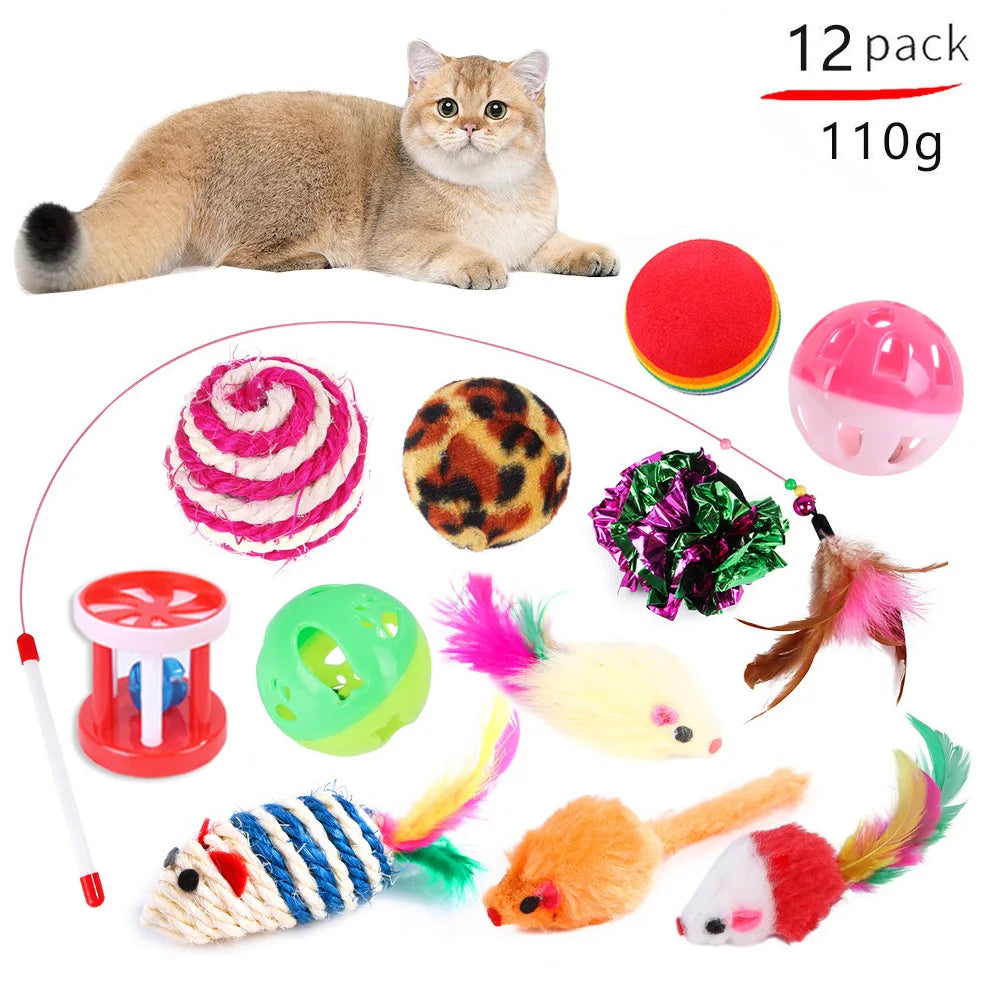 Ensemble de jouets pour chat — tunnel, canne à plume, souris et balles