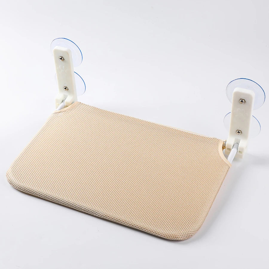Hamac de fenêtre pliable en mesh pour chat — sans montage, double ventouse