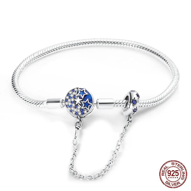 Bracelet en Argent 925 Original – Étoile, Lune & Trèfle Porte-Bonheur