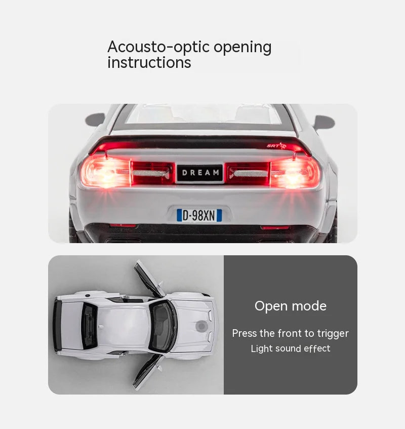 Dodge Challenger Hellcat – Modèle 1:32 en Alliage | Son & Lumière | Pull-Back