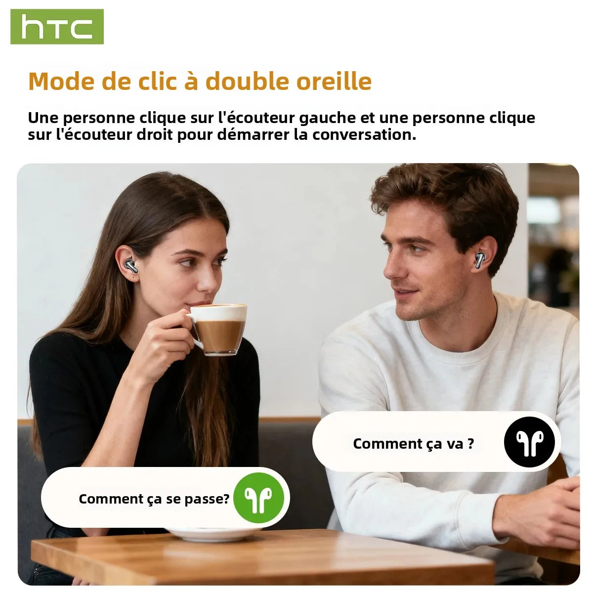 HTC NE48 – Écouteurs Bluetooth TWS AI – Traducteur Intelligent – Écran Ultra HD – Autonomie 48h