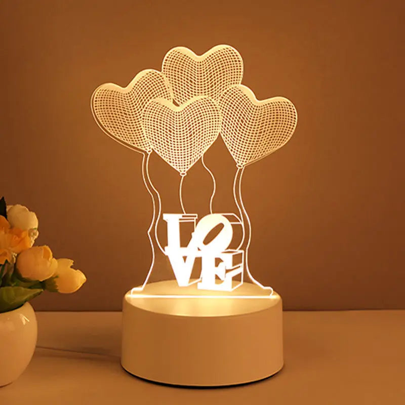 Lampe LED Acrylique 3D – Love Romantic & Ambiance Douce