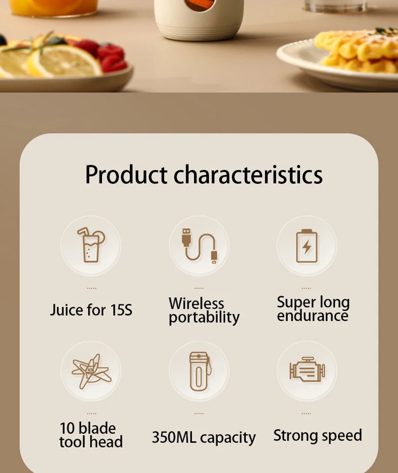 Blender Portable Premium – 350 ml (4 ou 10 lames, USB, 1500–3000 mAh)