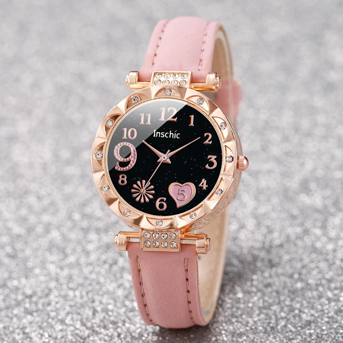 Montre Femme Cœur – Ensemble 6 Pièces Bracelet + Montre (Sans Boîte)
