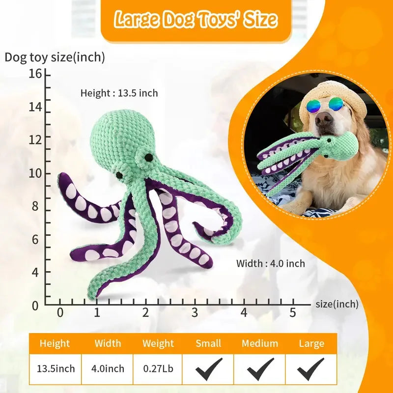 Jouet peluche pieuvre couineur pour chien — coquillage à mâcher anti-ennui