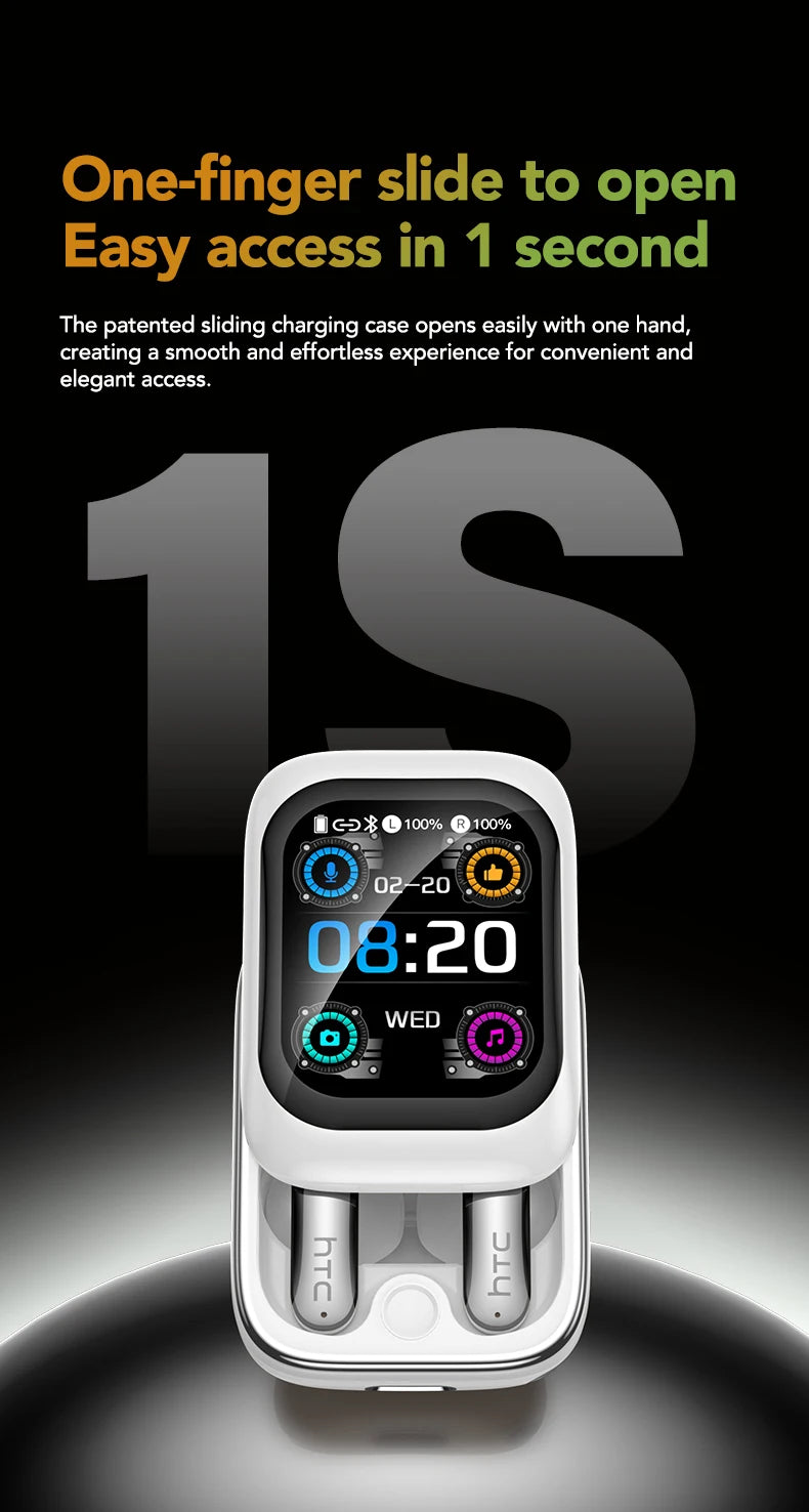 HTC NE48 – Écouteurs Bluetooth TWS AI – Traducteur Intelligent – Écran Ultra HD – Autonomie 48h