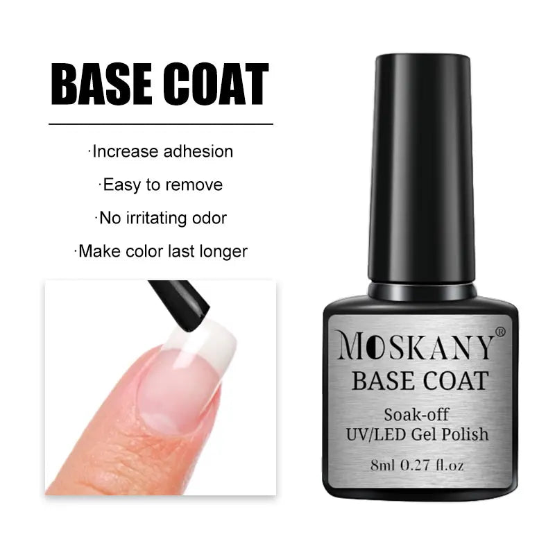 MOSKANY – Ensemble de Vernis à Ongles Acrylique Sans Acide (Base & Finition + Kit Nail Art)