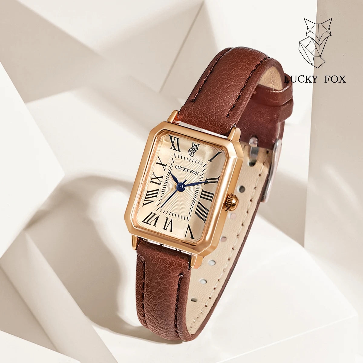 Montre Carrée Rétro Femme – Bracelet Cuir – LUCKYFOX L19