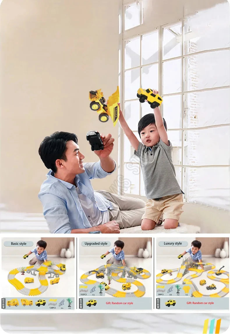 Ensemble Rails Magiques – Circuit Flexible et Courbé + Voiture Lumineuse (137 pcs / 221 pcs)