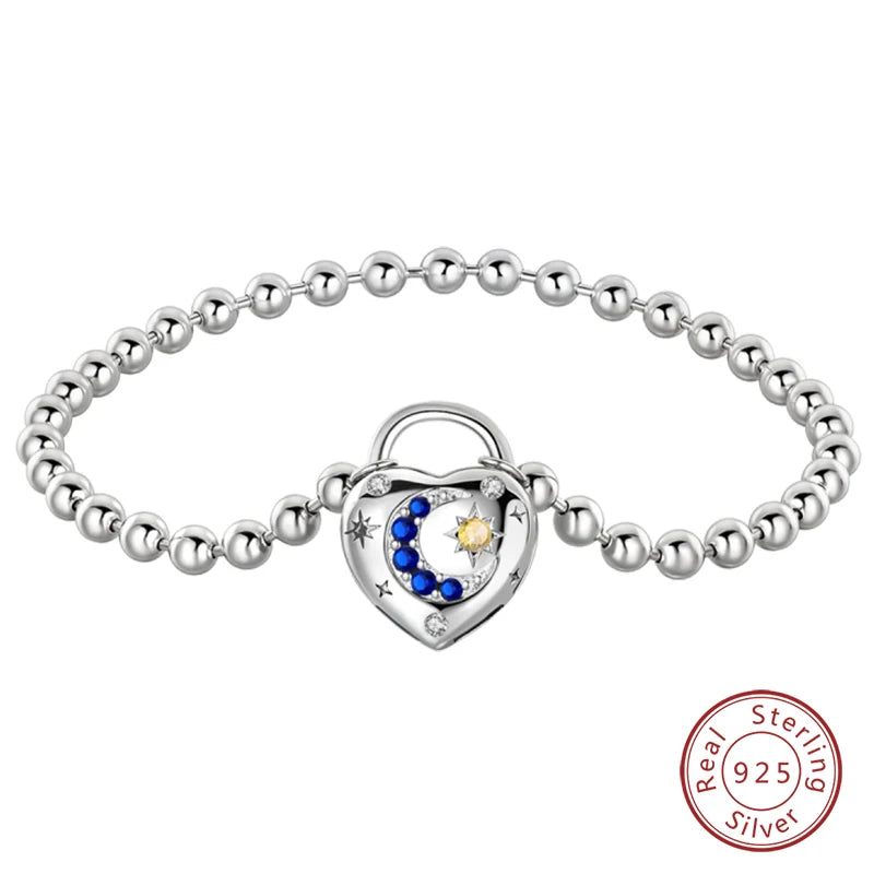 Bracelet en Argent 925 Original – Étoile, Lune & Trèfle Porte-Bonheur