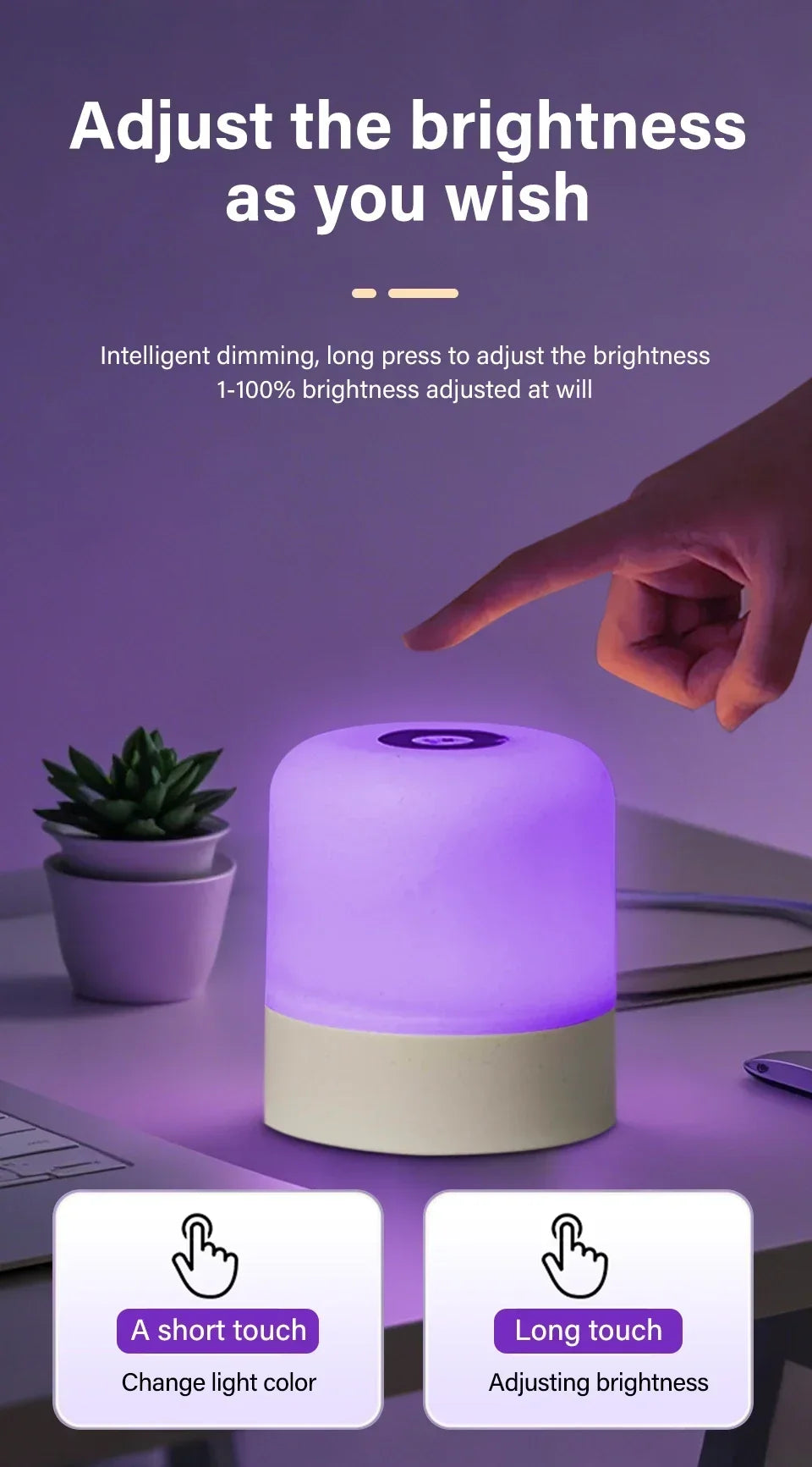 Veilleuse LED Rechargeable avec Télécommande – Tactile, RVB, Intensité Variable