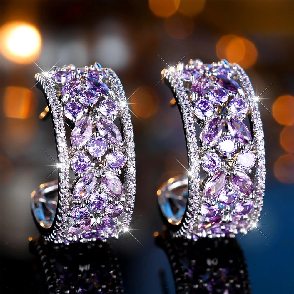 Boucles d’Oreilles Luxe Femme – Cristal Zircon Multicolore Argenté