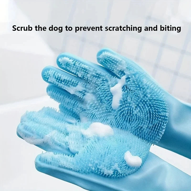 Gant de toilettage en silicone pour chien et chat — brossage et lavage