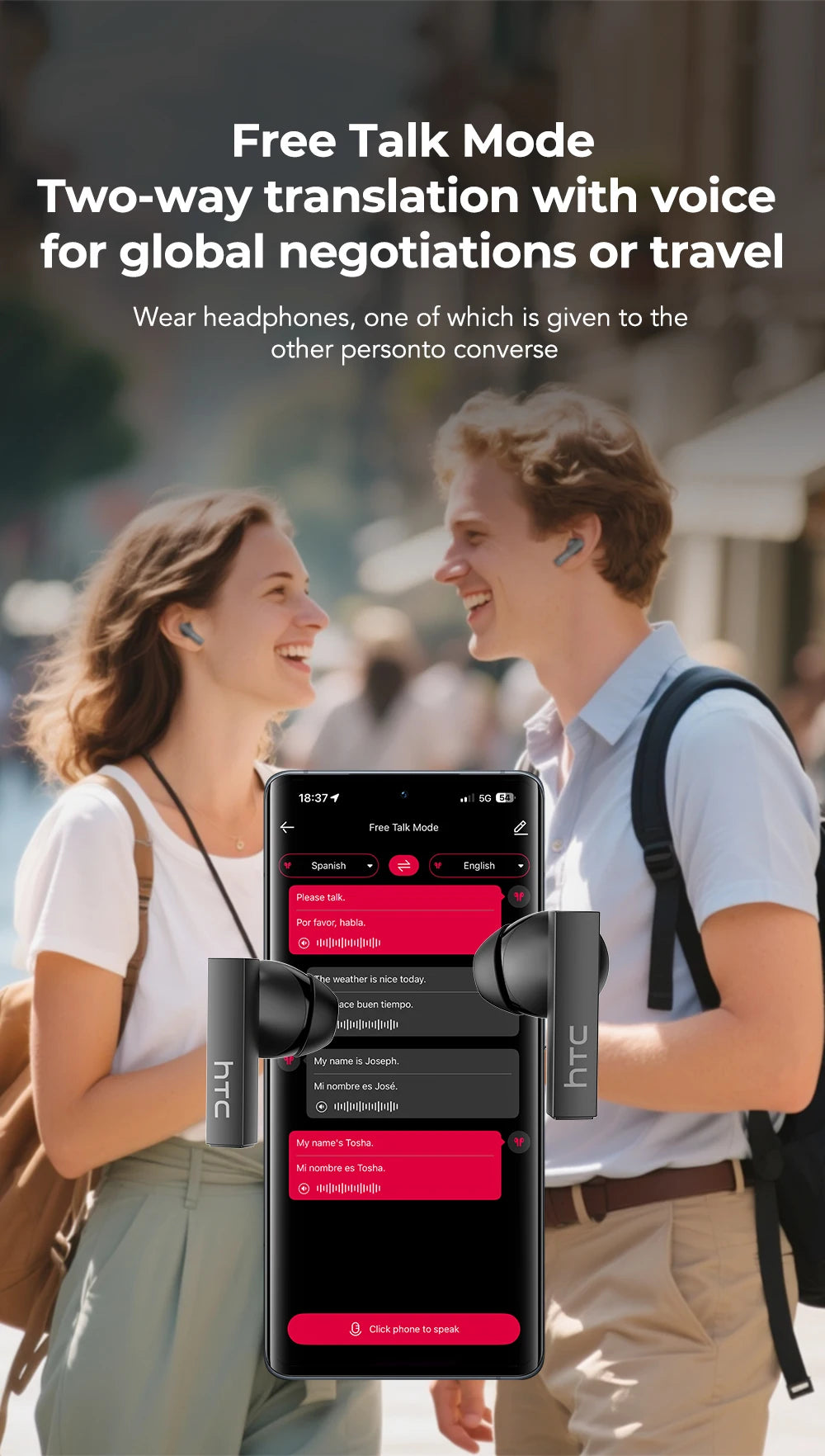 HTC NE40 – Écouteurs Bluetooth TWS AI Traducteur avec Écran HD