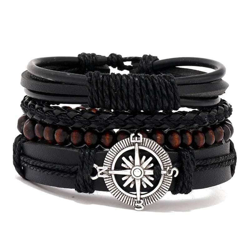 Bracelet Homme Luxe – Set de 4 Bracelets Tressés en Cuir (Style Ethnique Tribal)