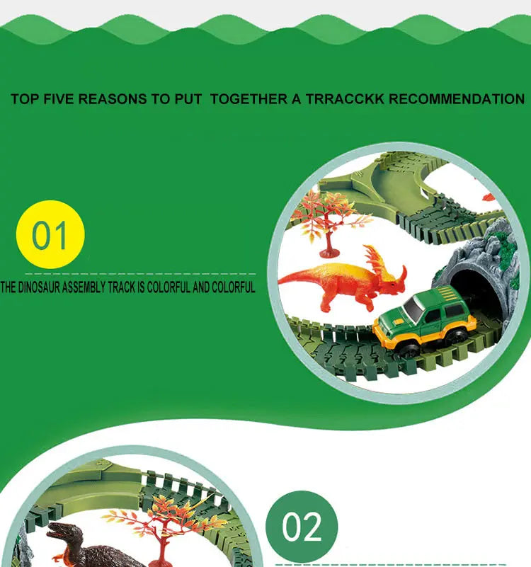 Piste de Course Dinosaure Flexible – Voiture Flash / Sans Lumière – Jouet Éducatif Enfants