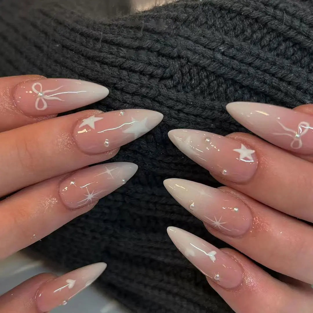 24 Pièces Faux Ongles French 3D – Nœud Papillon Élégant & Manucure Professionnelle DIY