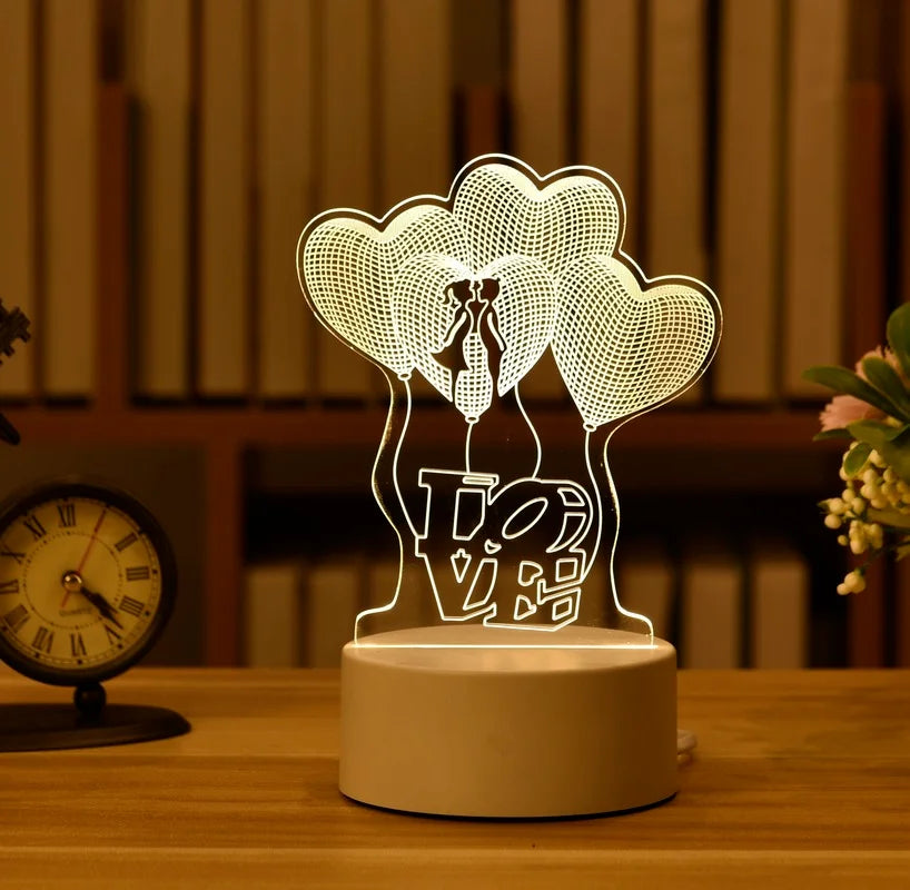 Lampe LED Acrylique 3D – Love Romantic & Ambiance Douce