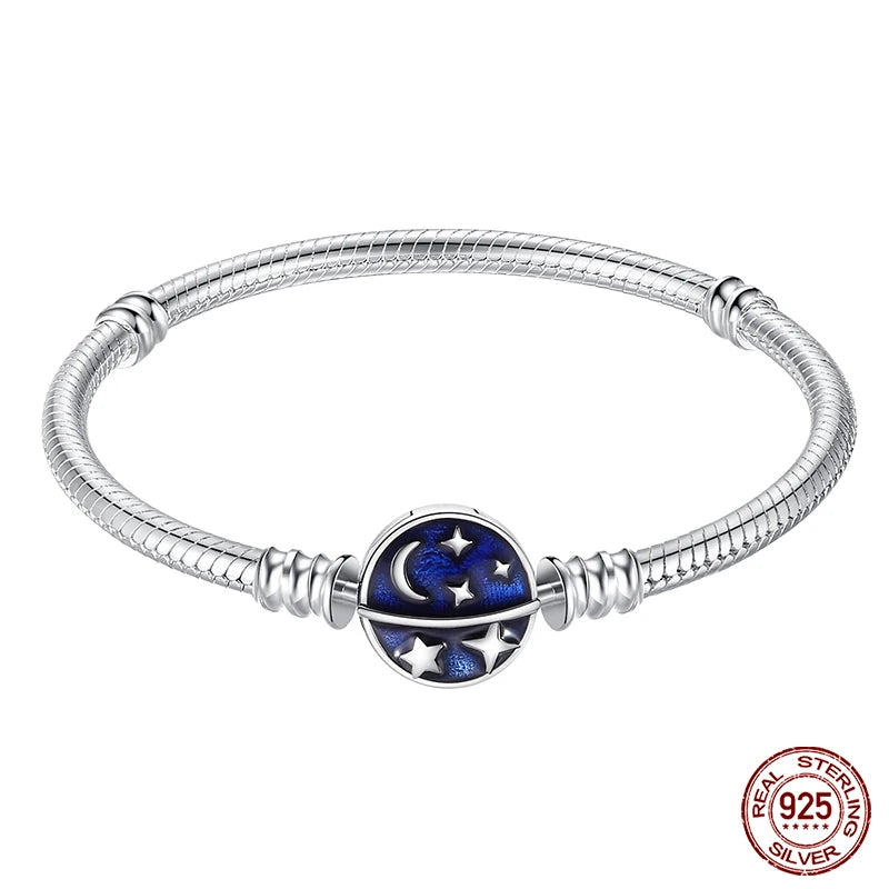 Bracelet en Argent 925 Original – Étoile, Lune & Trèfle Porte-Bonheur