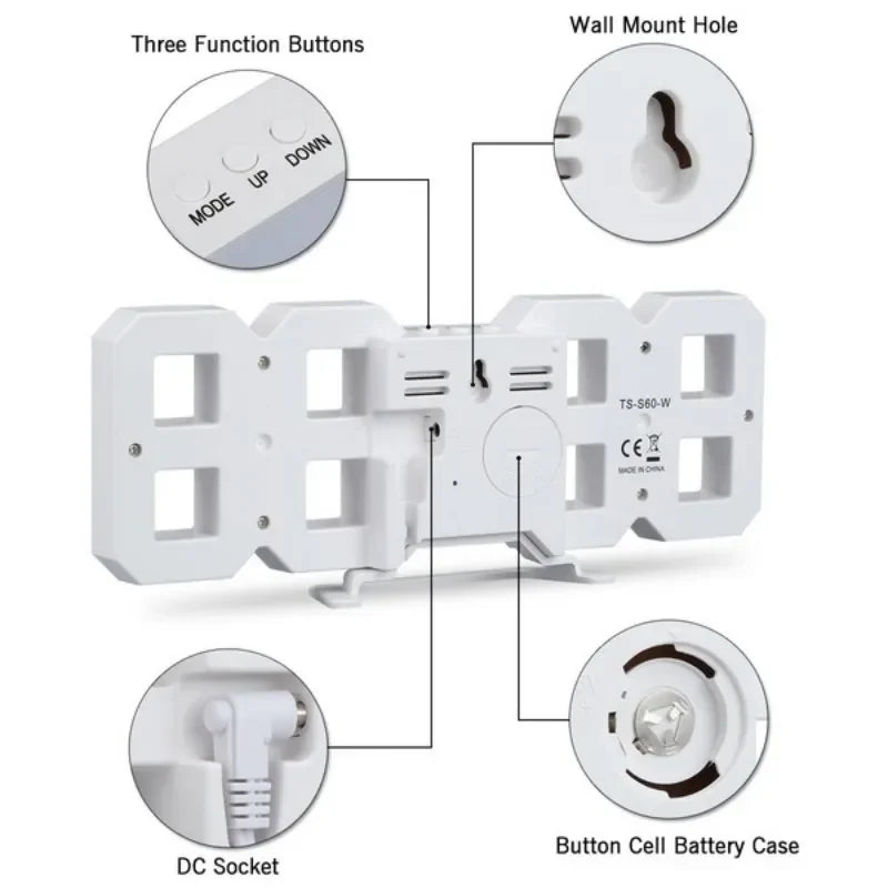 Horloge Numérique LED 3D – Design Moderne & Éclairage Nocturne