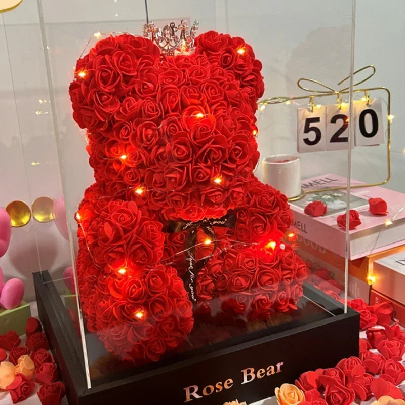 Ours en Roses Éternelles – Cadeau Symbolique & Décoration Élégante