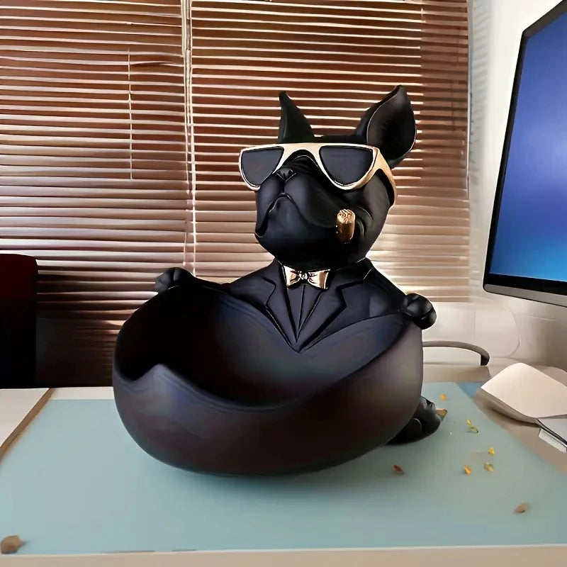 Statue Bouledogue « Cool Dog » – Vide-Poche Décoratif en Résine (Modèle Lunettes de Soleil)